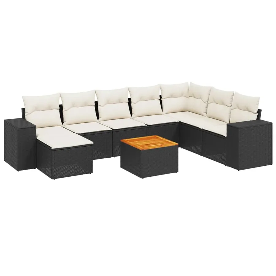 Salon de jardin 9 pcs avec coussins noir résine tressée - 2