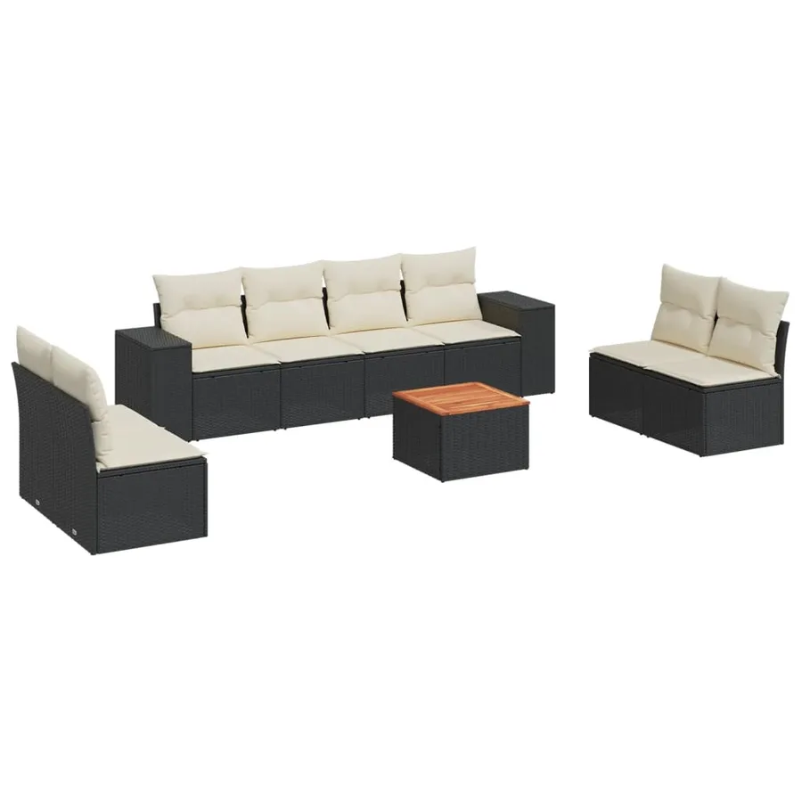 Salon de jardin 9 pcs avec coussins noir résine tressée - 2