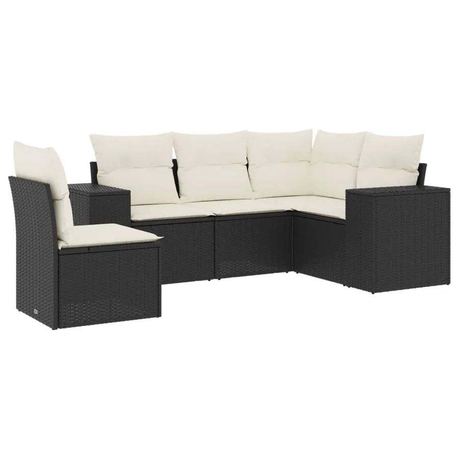 Salon de jardin 5 pcs avec coussins noir résine tressée - 2