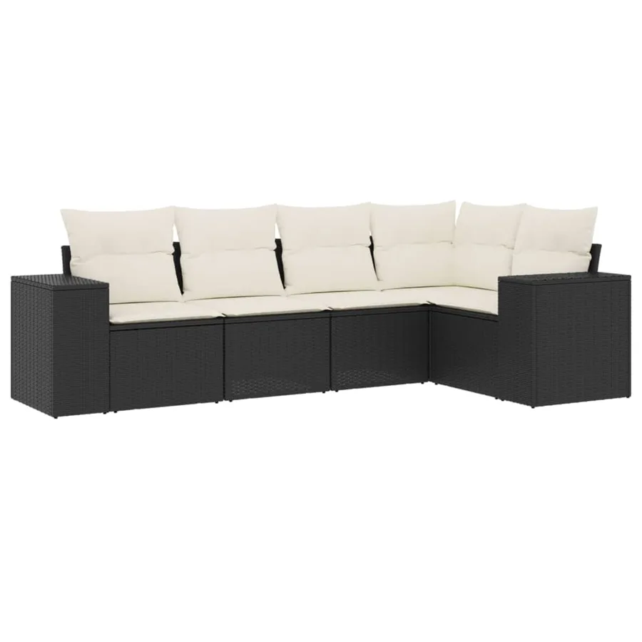 Salon de jardin 5 pcs avec coussins noir résine tressée - 2