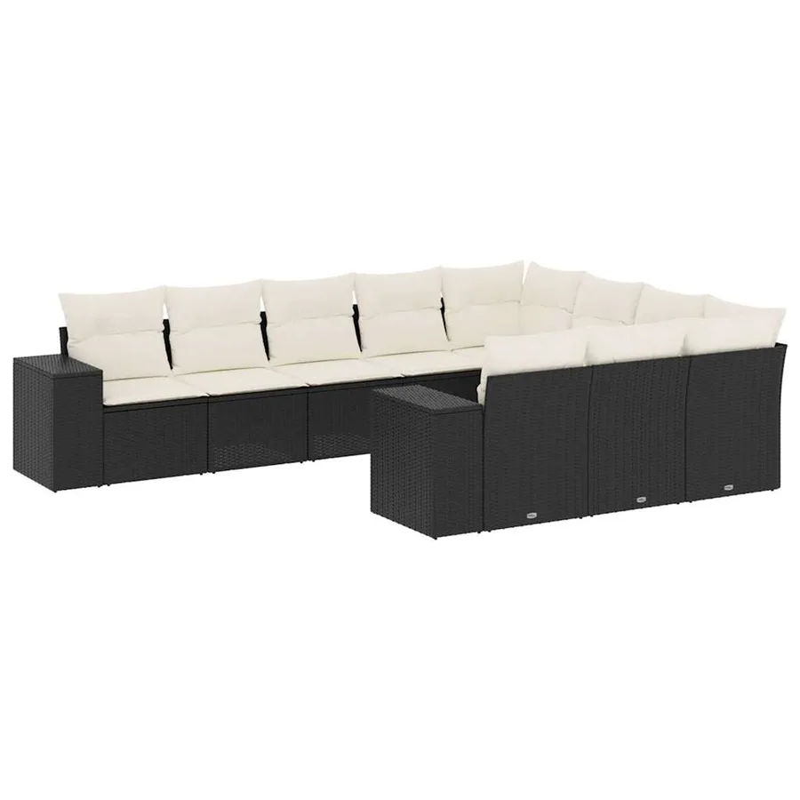 Salon de jardin 10 pcs avec coussins noir résine tressée - 2
