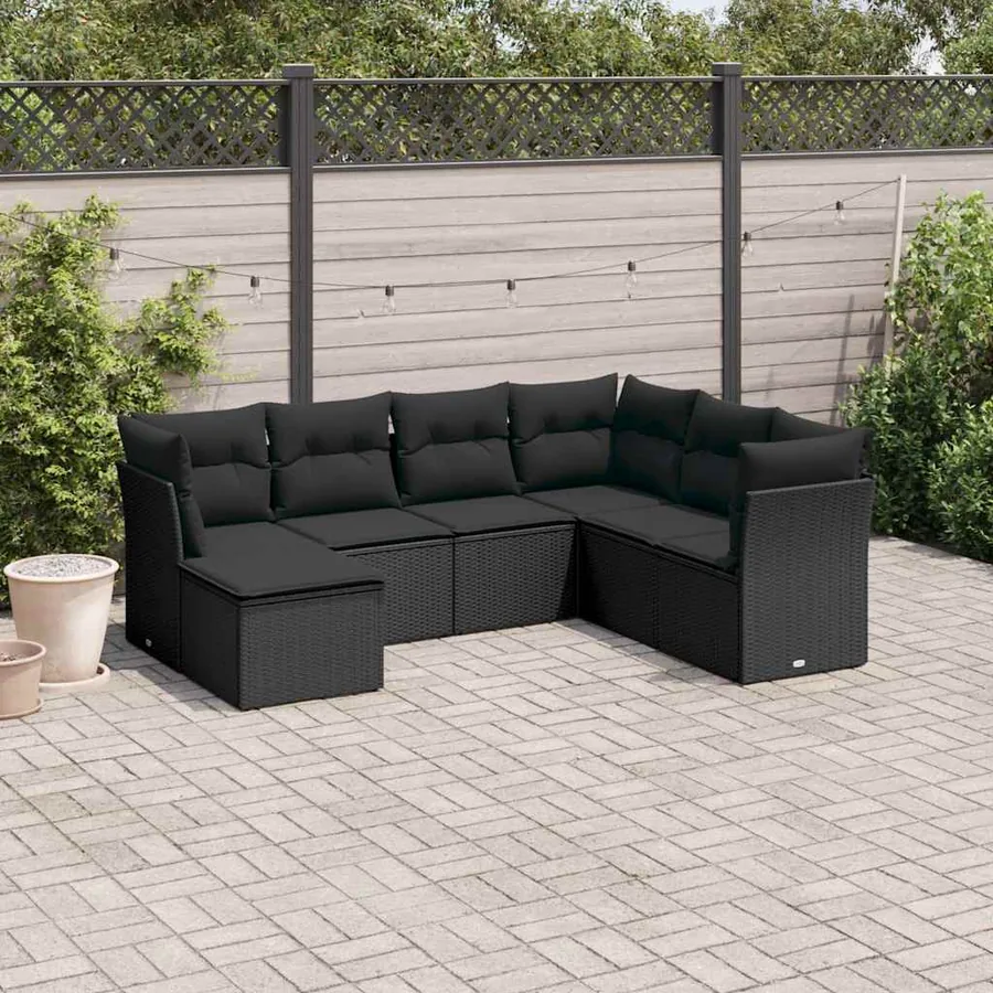 Salon de jardin 7 pcs avec coussins noir résine tressée 62 x 62 x 69 cm - 60,0 kg