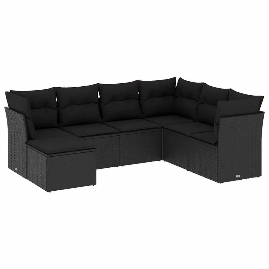 Salon de jardin 7 pcs avec coussins noir résine tressée 62 x 62 x 69 cm - 60,0 kg - 2