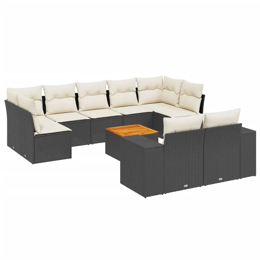 Salon de jardin 10 pcs avec coussins noir résine tressée - 2