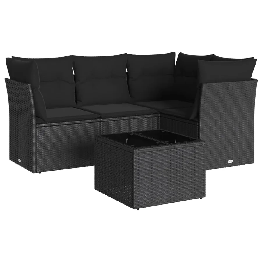 Salon de jardin 5 pcs avec coussins noir résine tressée - 2
