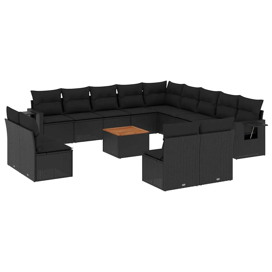 Salon de jardin avec coussins 14 pcs noir résine tressée - 2