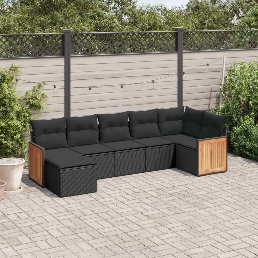 Salon de jardin 7 pcs avec coussins noir résine tressée 62 x 62 x 69 cm - 61,2 kg
