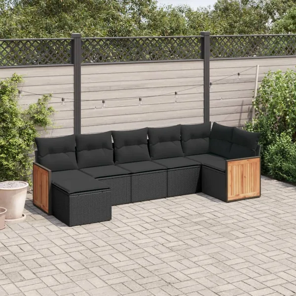 Salon de jardin 7 pcs avec coussins noir résine tressée 62 x 62 x 69 cm - 61,2 kg