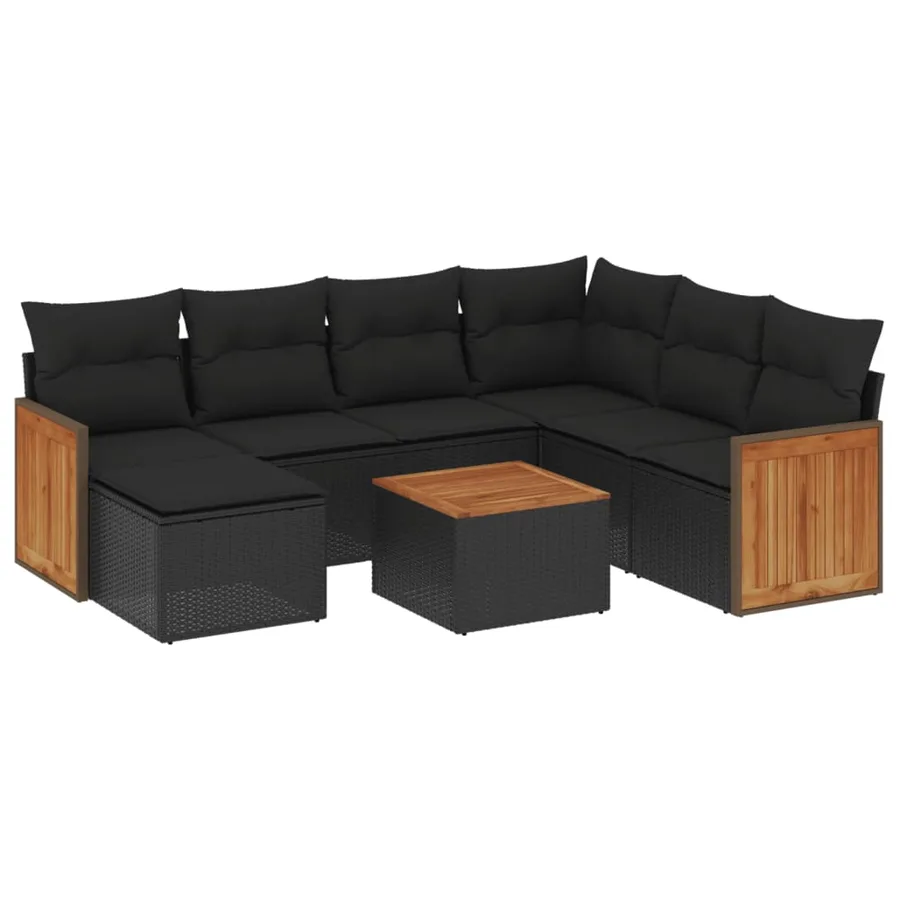 Salon de jardin 8 pcs avec coussins noir résine tressée - 2