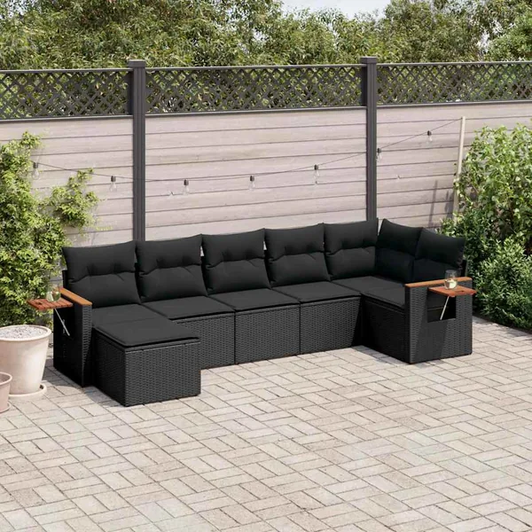 Salon de jardin 7 pcs avec coussins noir résine tressée 62 x 62 x 69 cm - 61,0 kg