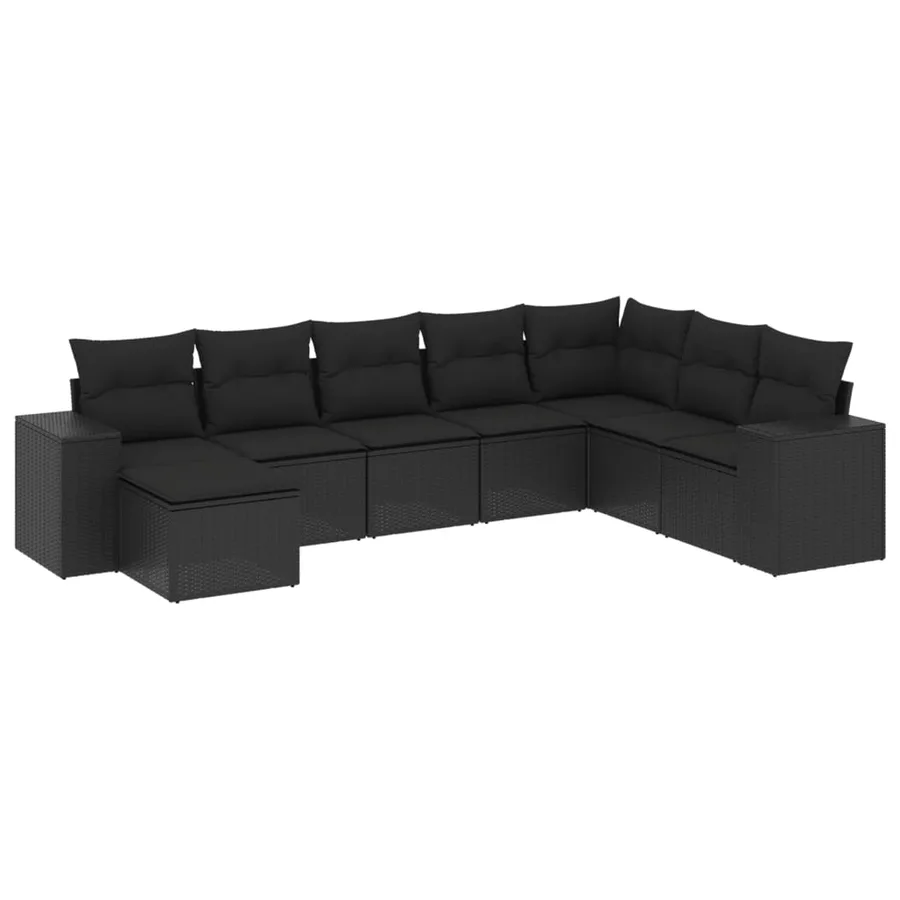 Salon de jardin 8 pcs avec coussins noir résine tressée - 2
