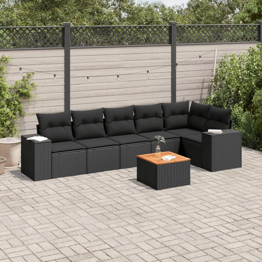 Salon de jardin 7 pcs avec coussins noir résine tressée 62 x 62 x 69 cm - 62,6 kg