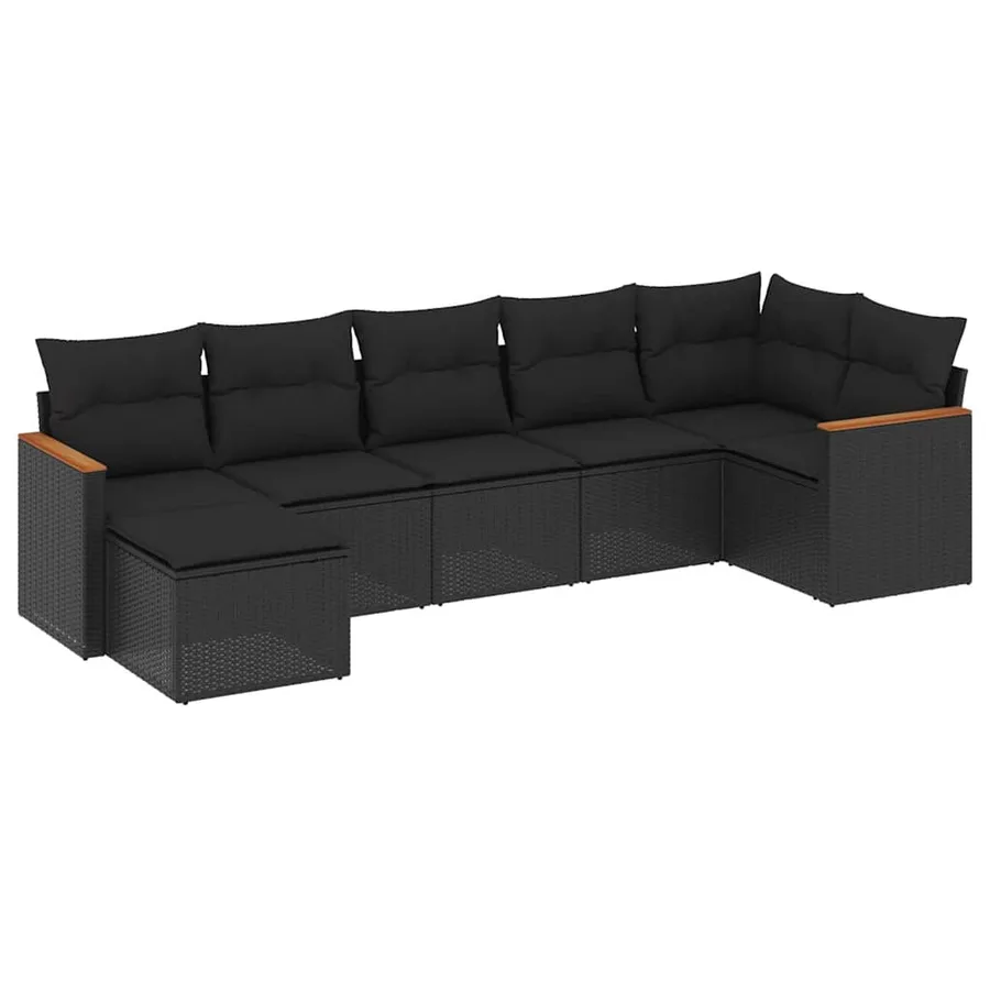 Salon de jardin 7 pcs avec coussins noir résine tressée 62 x 62 x 69 cm - 59,2 kg - 2