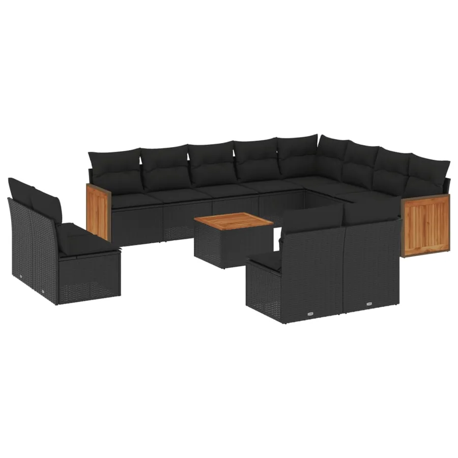 Salon de jardin avec coussins 13 pcs noir résine tressée - 2
