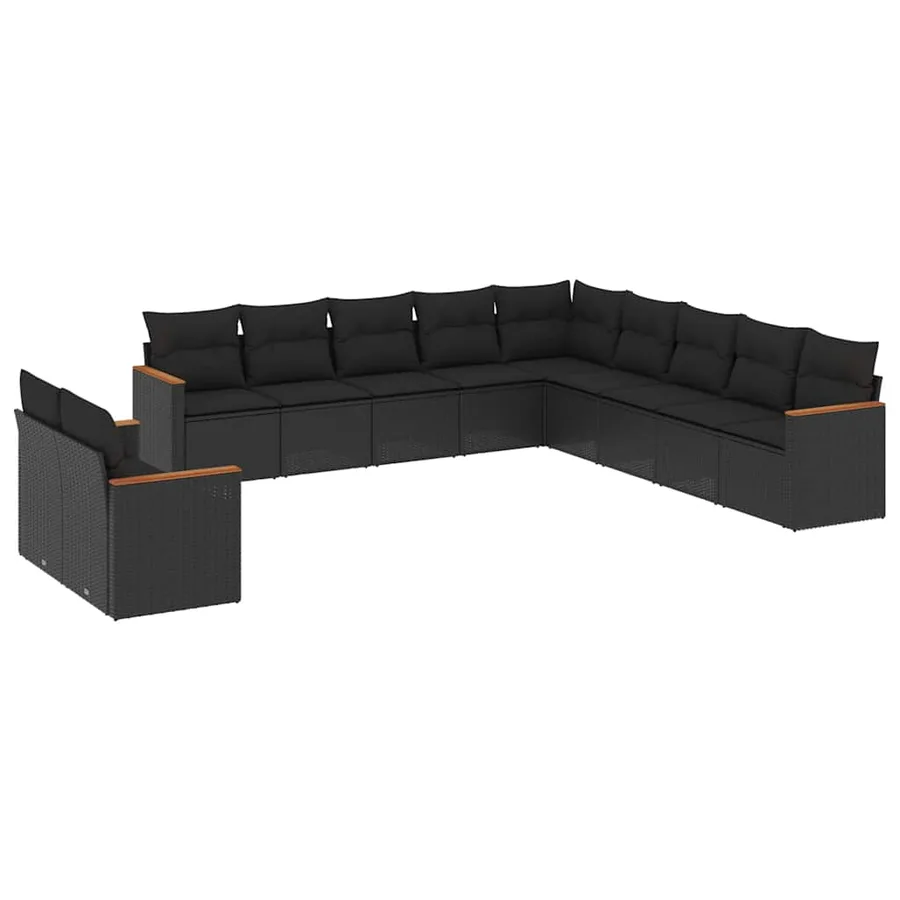 Salon de jardin 11 pcs avec coussins noir résine tressée - 2