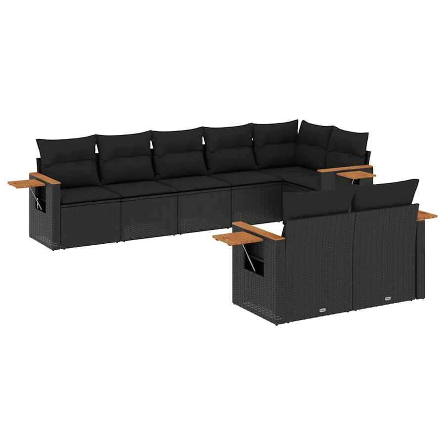 Salon de jardin 8 pcs avec coussins noir résine tressée - 2