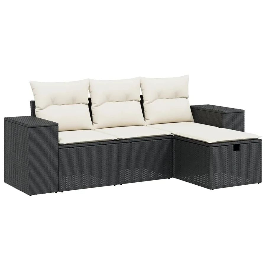 Salon de jardin 4 pcs avec coussins noir résine tressée - 2
