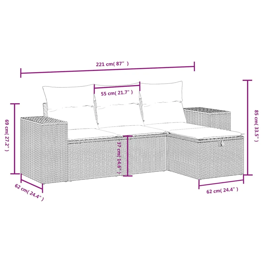 Salon de jardin 4 pcs avec coussins noir résine tressée - 4