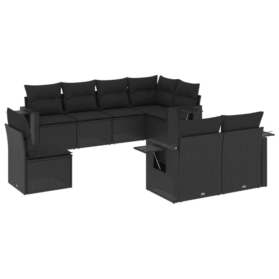 Salon de jardin 8 pcs avec coussins noir résine tressée - 2