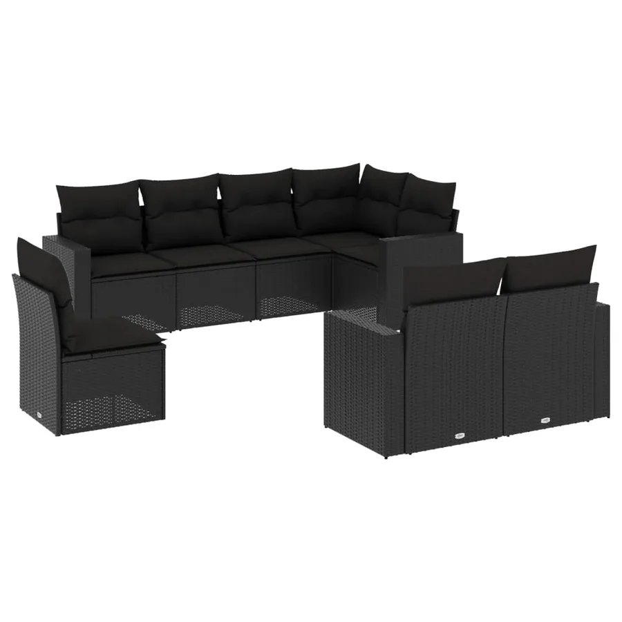 Salon de jardin 8 pcs avec coussins noir résine tressée - 2