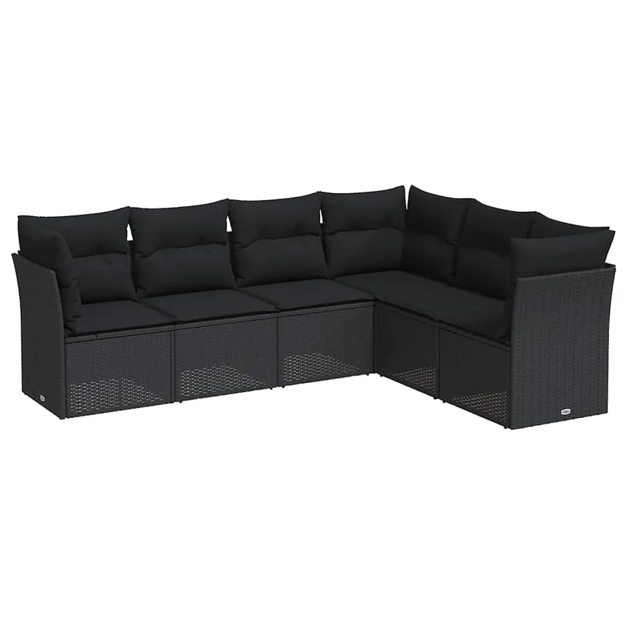 Salon de jardin 6 pcs avec coussins noir résine tressée - 2
