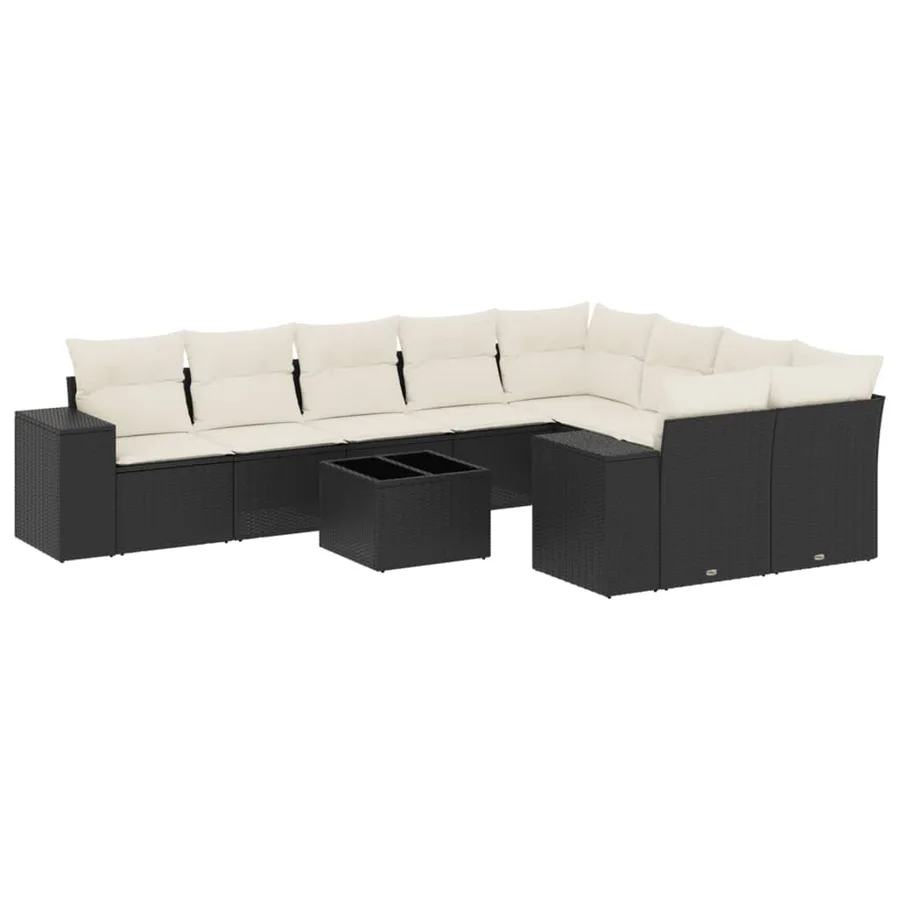 Salon de jardin 10 pcs avec coussins noir résine tressée - 2