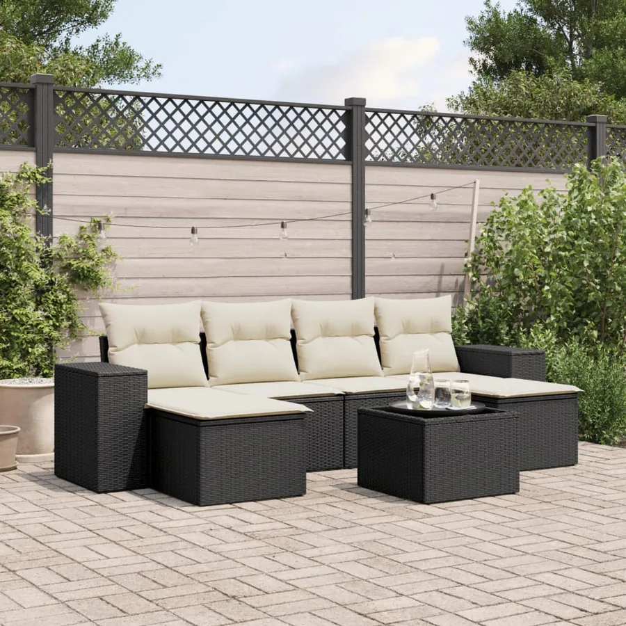 Salon de jardin 7 pcs avec coussins noir résine tressée 55 x 62 x 69 cm - 56,4 kg