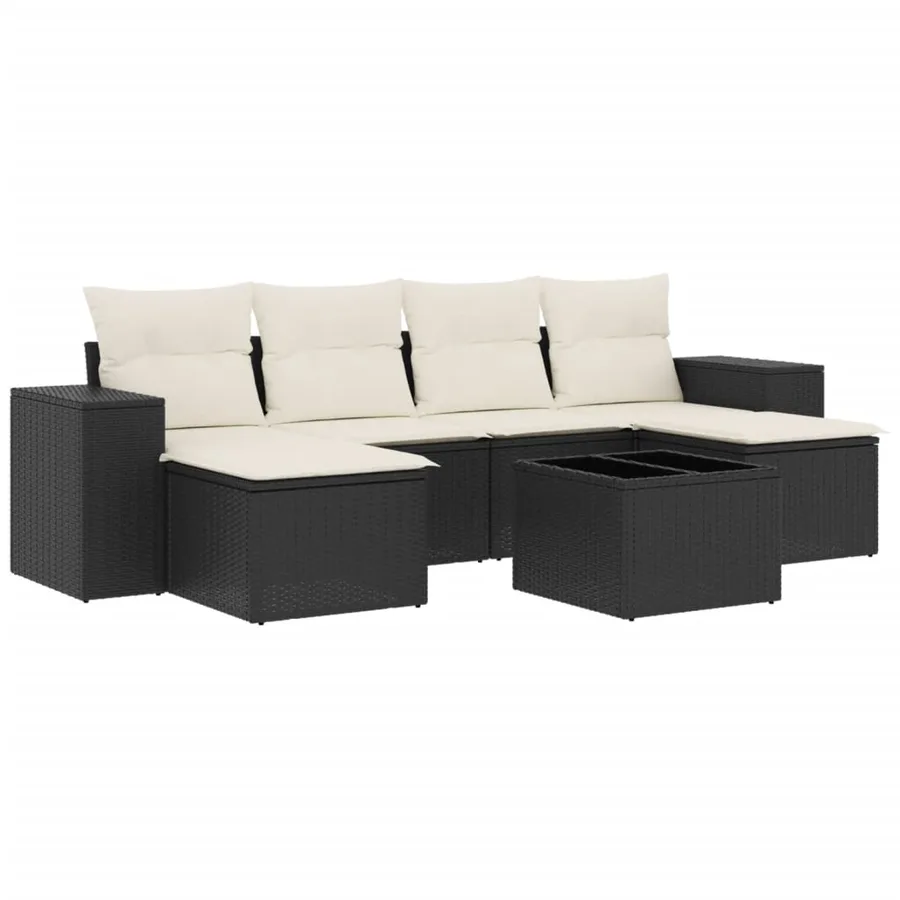 Salon de jardin 7 pcs avec coussins noir résine tressée 55 x 62 x 69 cm - 56,4 kg - 2