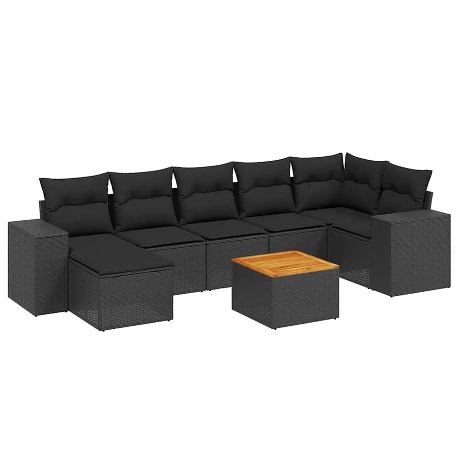 Salon de jardin 8 pcs avec coussins noir résine tressée - 2
