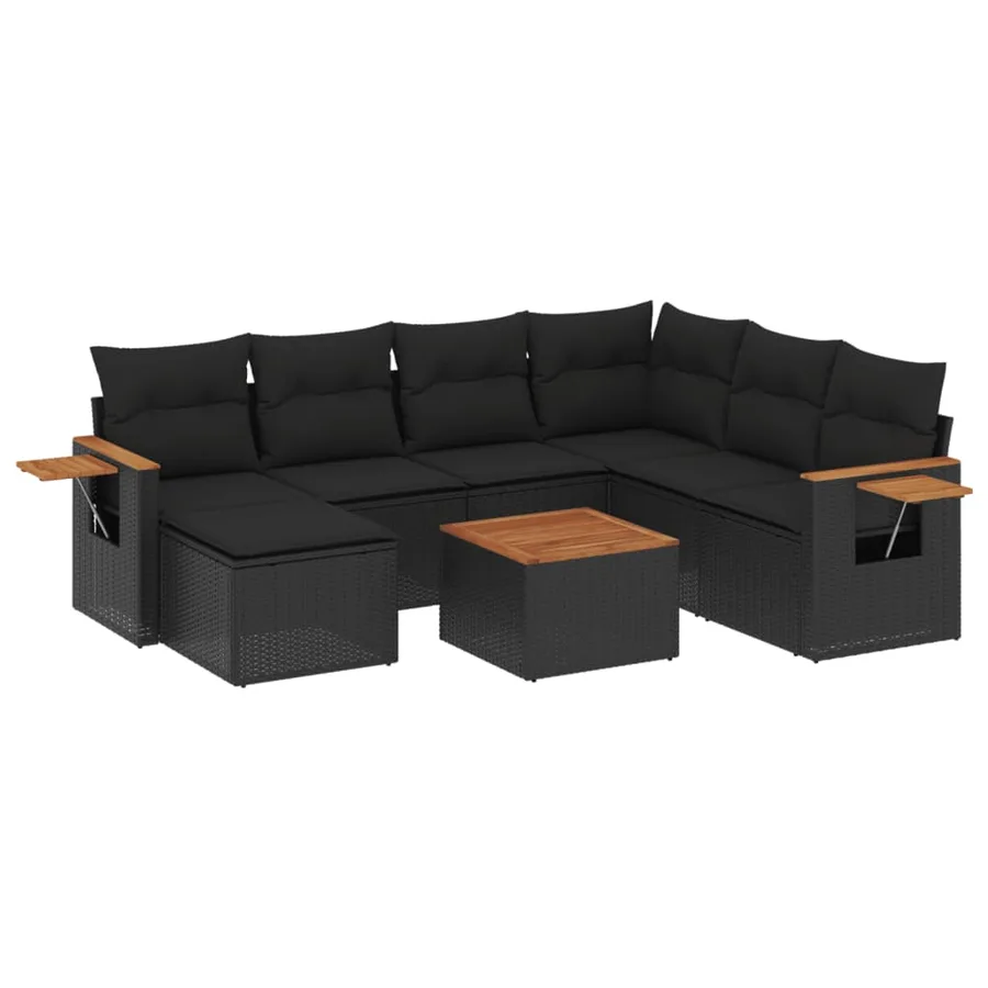 Salon de jardin 8 pcs avec coussins noir résine tressée - 2