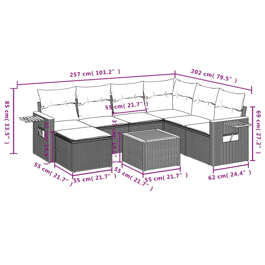 Salon de jardin 8 pcs avec coussins noir résine tressée - 3