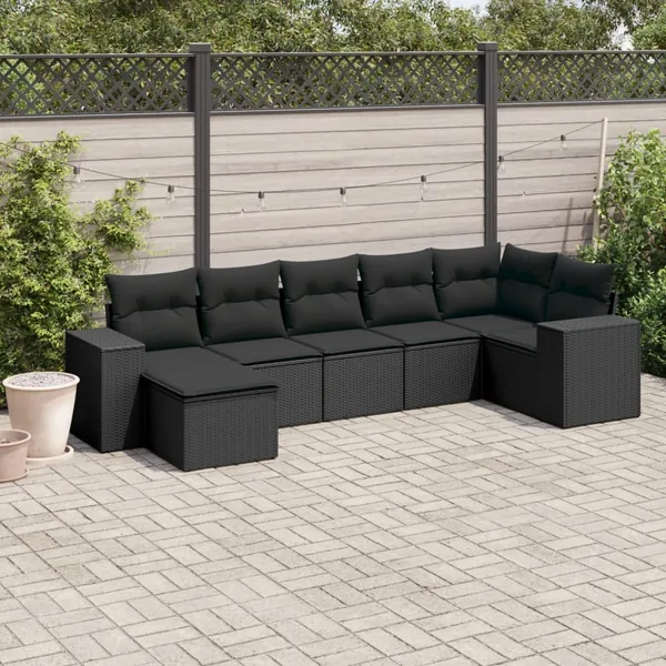 Salon de jardin 7 pcs avec coussins noir résine tressée 62 x 62 x 69 cm - 62,0 kg