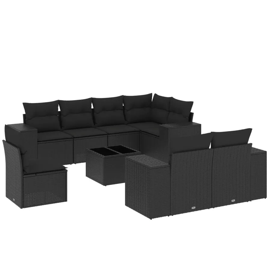 Salon de jardin 9 pcs avec coussins noir résine tressée - 2