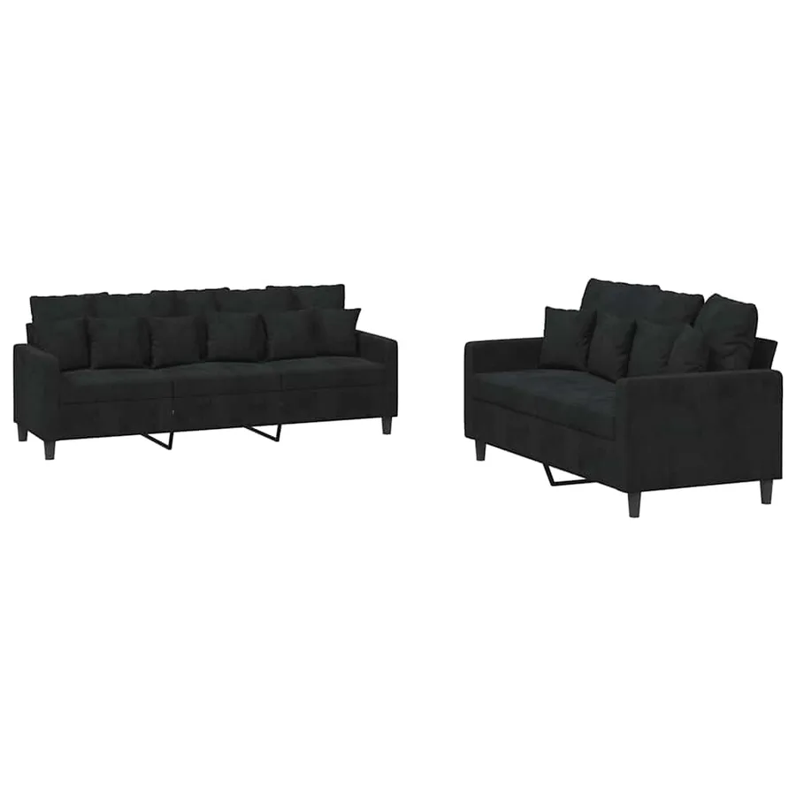 Ensemble de canapés 2 pcs avec coussins Noir Velours - 2