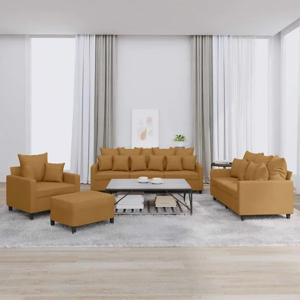 Ensemble de canapés 4 pcs avec coussins Marron Velours