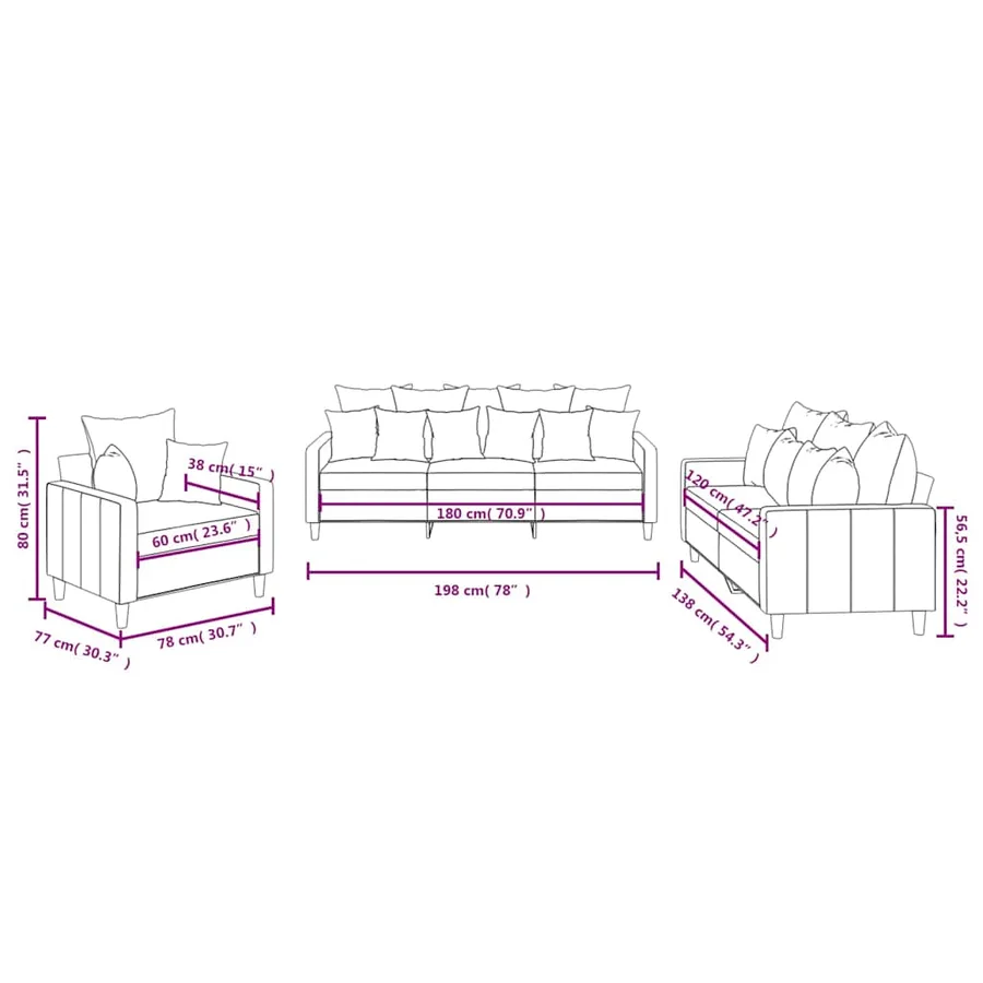 Ensemble de canapés 3 pcs avec coussins Crème Velours - 8