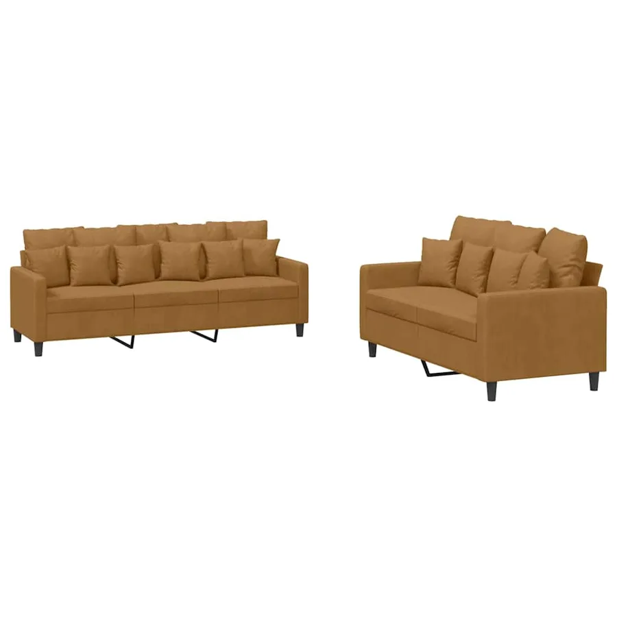 Ensemble de canapés 2 pcs avec coussins Marron Velours - 2