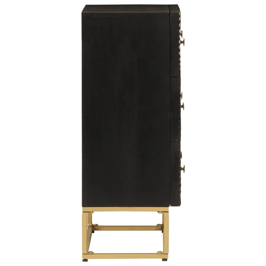 Commode noir 55x30x76 cm bois massif de manguier et fer - 4