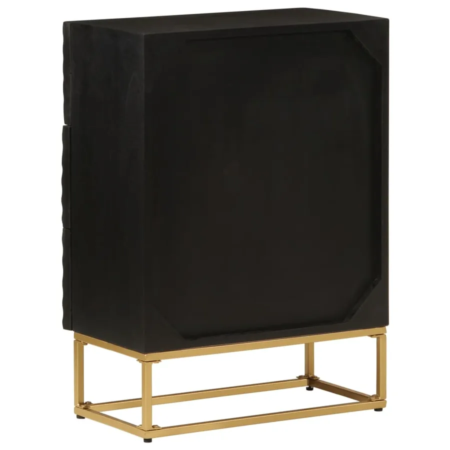 Commode noir 55x30x76 cm bois massif de manguier et fer - 5