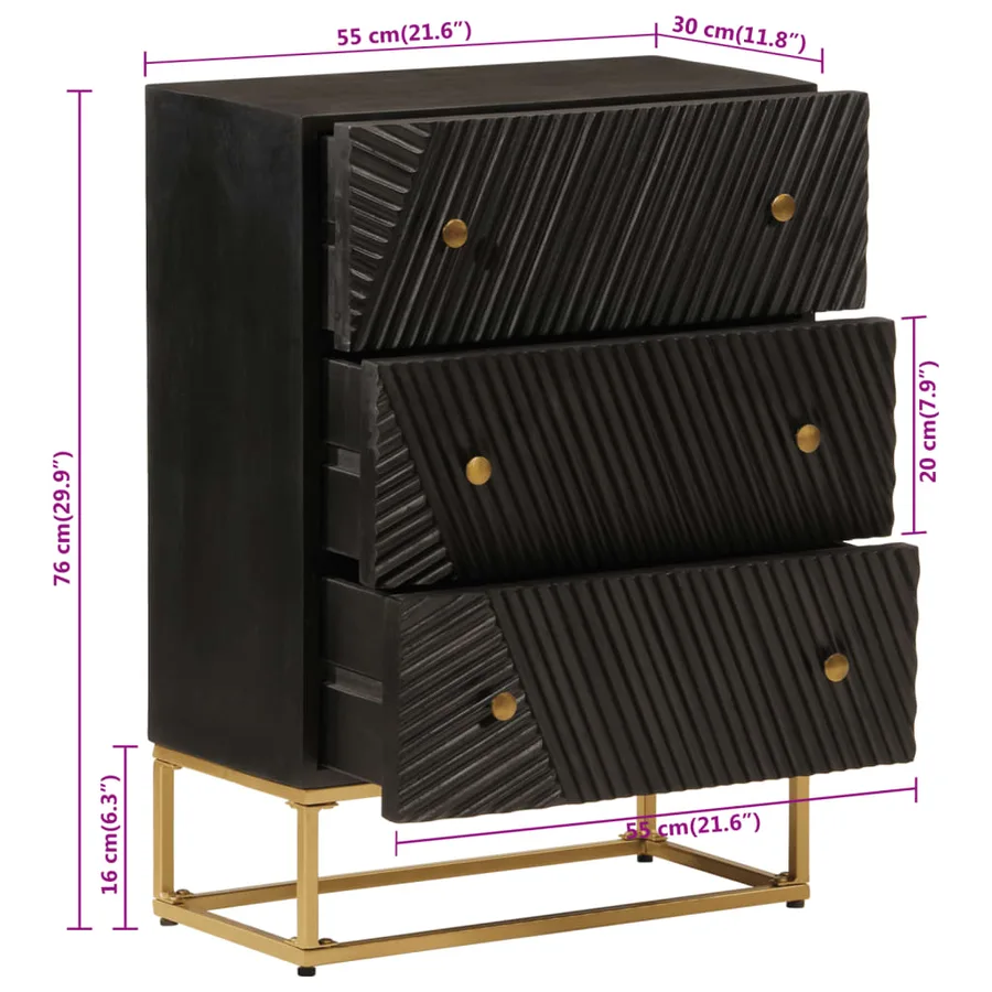 Commode noir 55x30x76 cm bois massif de manguier et fer - 9