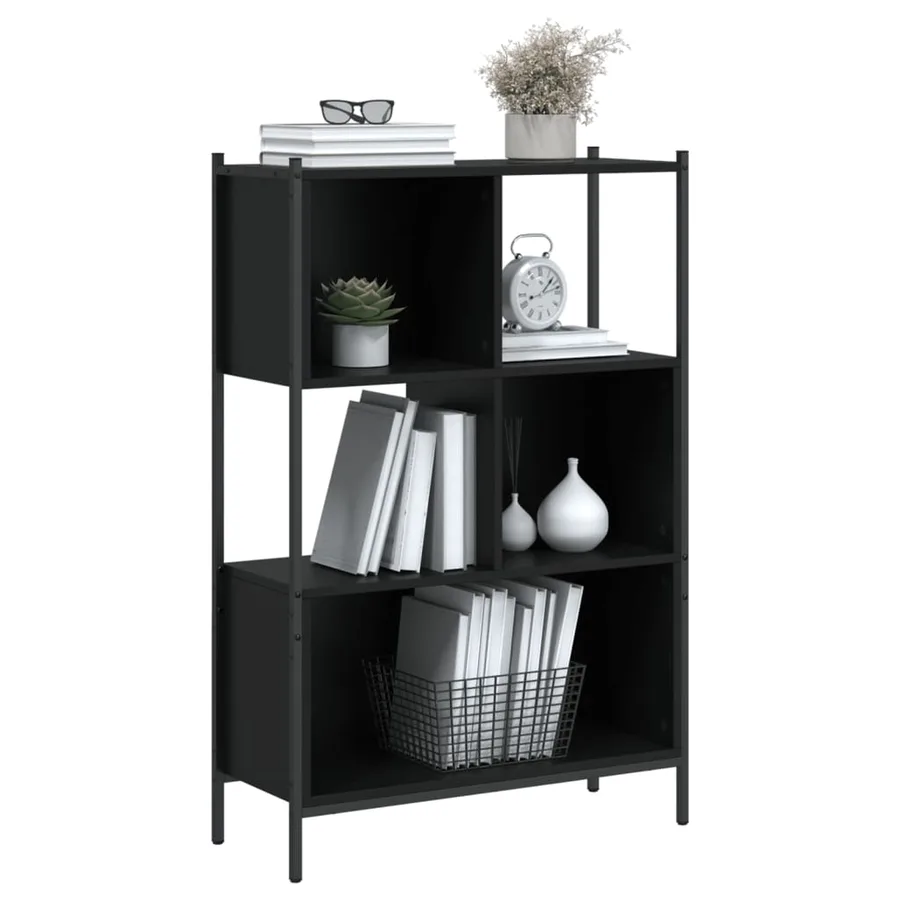 Bibliothèque noir 72x28x109 cm bois d'ingénierie - 4