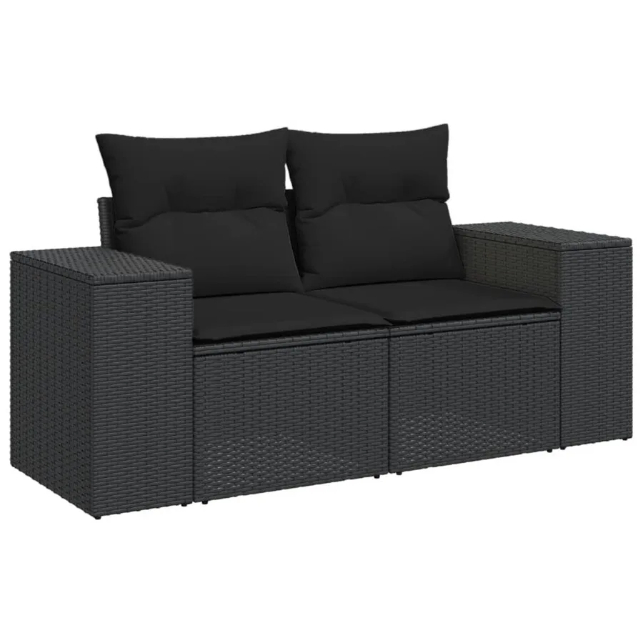 Salon de jardin 8 pcs avec coussins noir résine tressée - 4