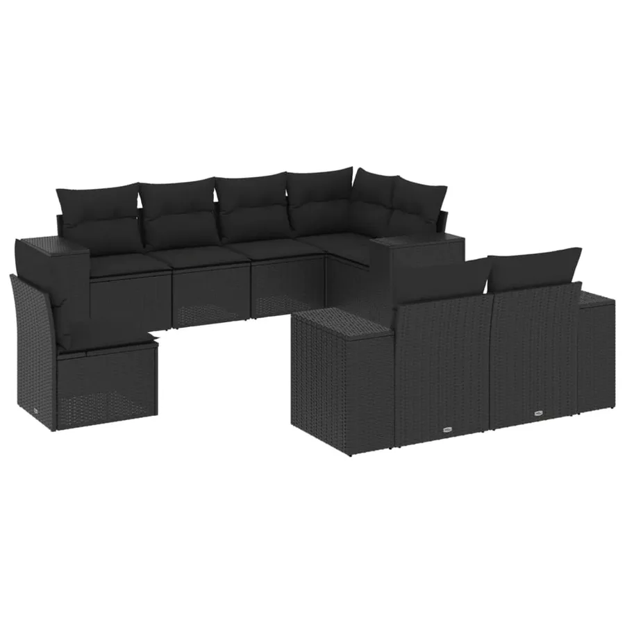 Salon de jardin 8 pcs avec coussins noir résine tressée - 2