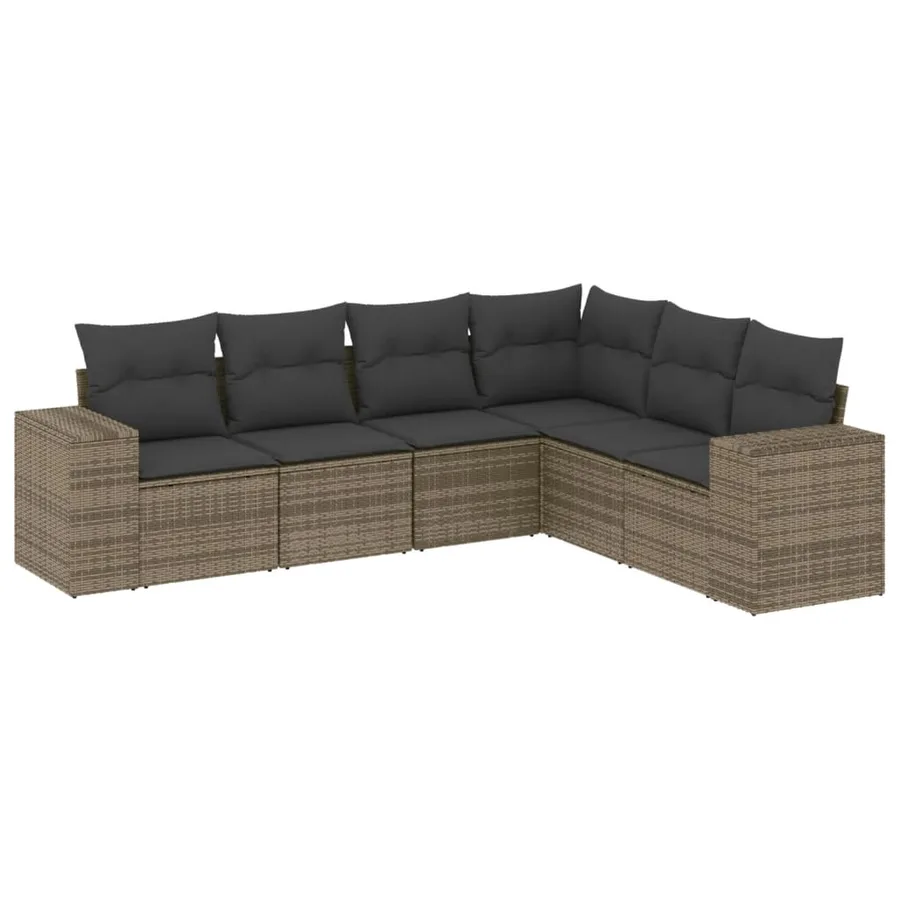 Salon de jardin 6 pcs avec coussins gris résine tressée - 2