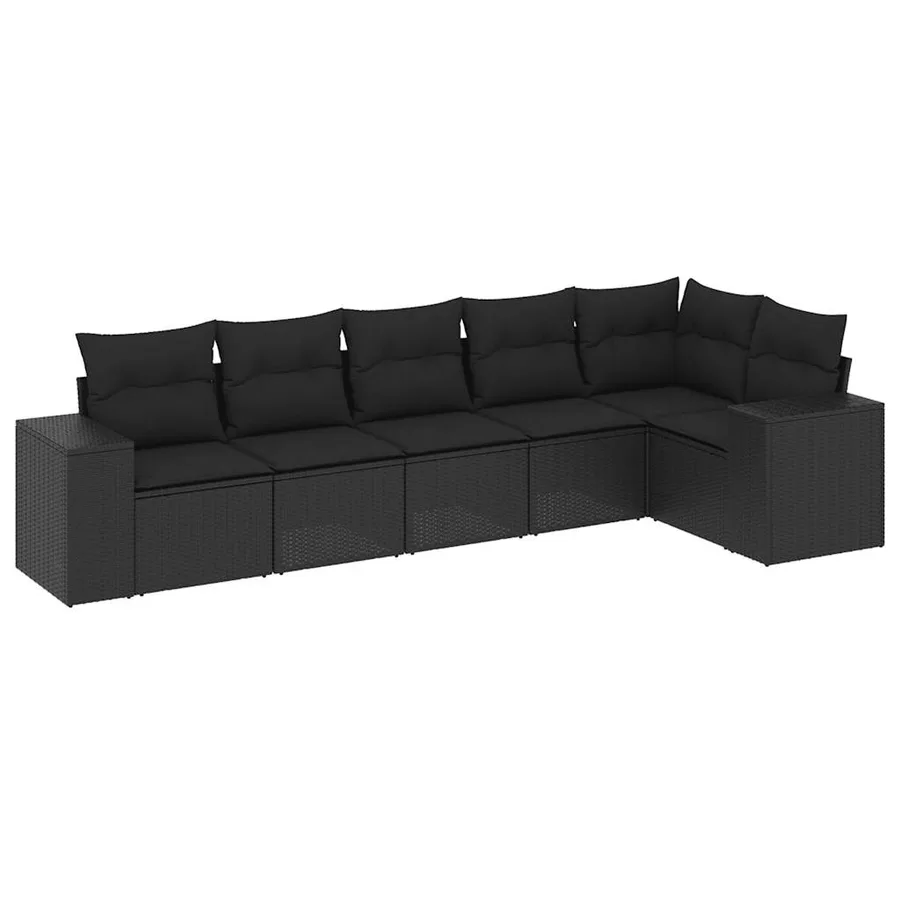 Salon de jardin 6 pcs avec coussins noir résine tressée - 2