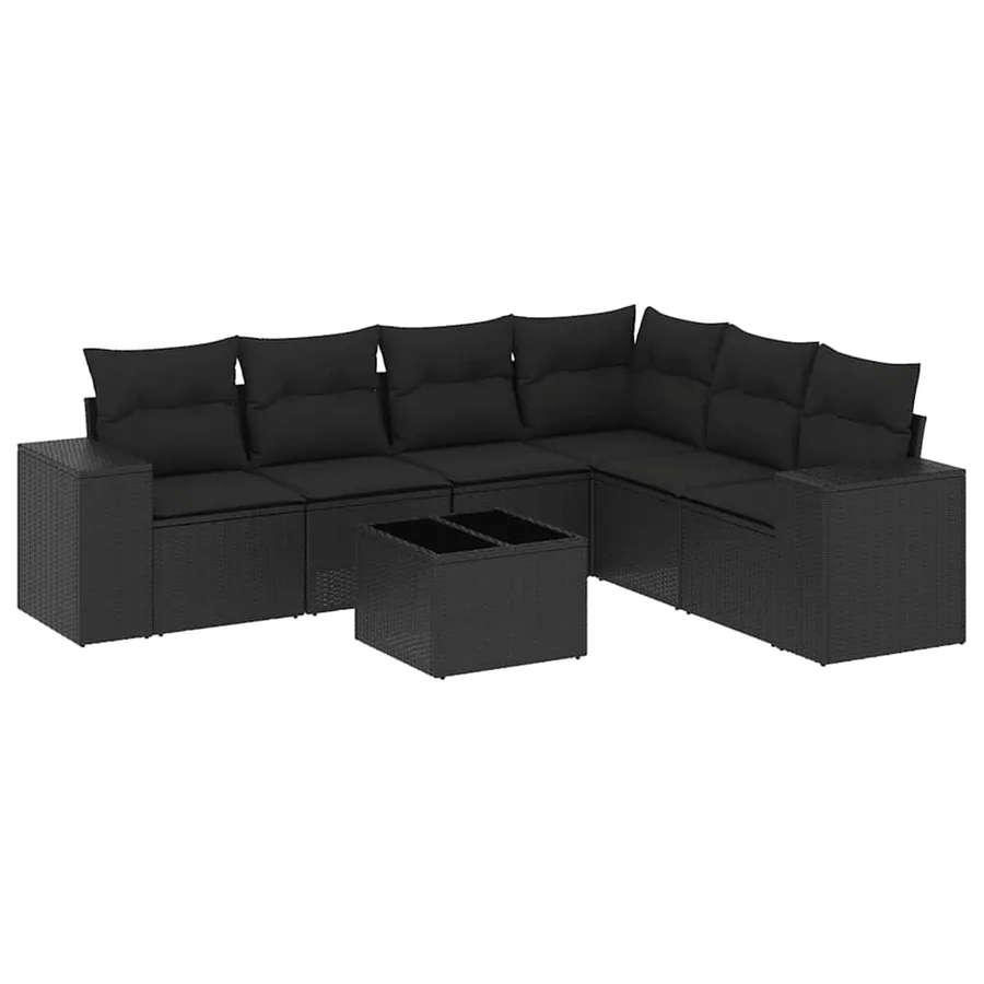 Salon de jardin 7 pcs avec coussins noir résine tressée 62 x 62 x 69 cm - 58,9 kg - 2