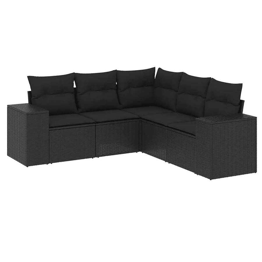 Salon de jardin 5 pcs avec coussins noir résine tressée - 2