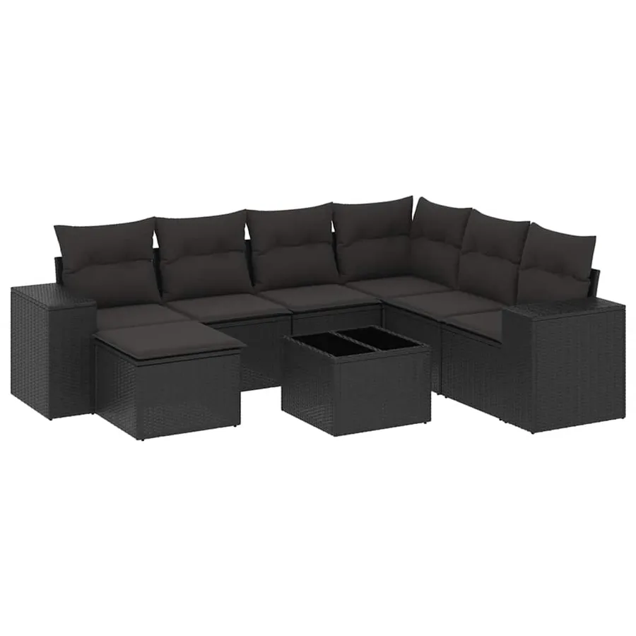 Salon de jardin 8 pcs avec coussins noir résine tressée - 2