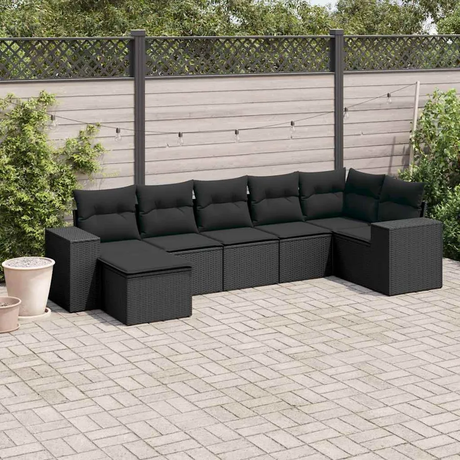Salon de jardin 7 pcs avec coussins noir résine tressée 62 x 62 x 69 cm - 56,9 kg