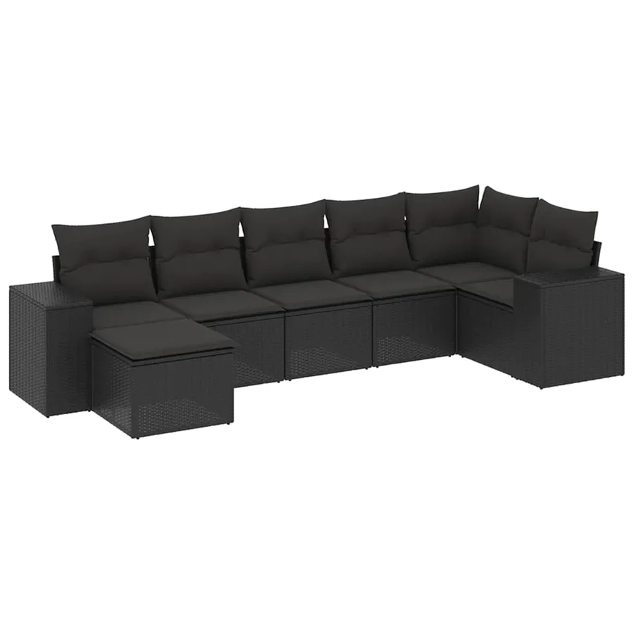 Salon de jardin 7 pcs avec coussins noir résine tressée 62 x 62 x 69 cm - 56,9 kg - 2